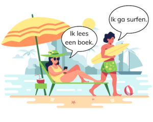 Ik lees een boek en ik ga surfen